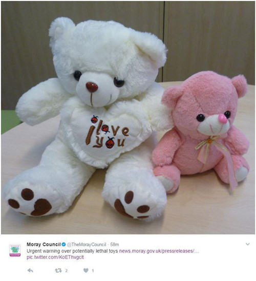 英国紧急召回Wish出售的 “潜在致命”泰迪熊玩具
