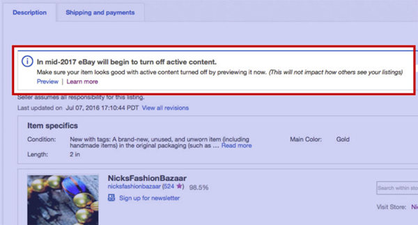 今年6月eBay将屏蔽Active Content，卖家们是时候改一波listing了