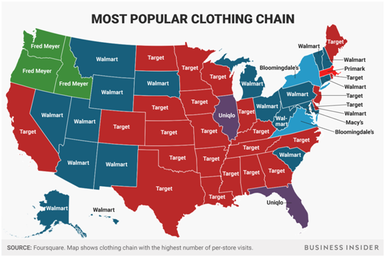 美国各州最受欢迎服装商店名单出炉：两巨头争地盘，优衣库上榜